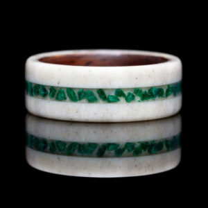 Antler Ring with Bentwood Lining and Malachite Stone