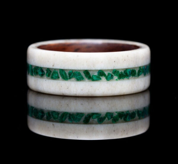 Antler Ring with Bentwood Lining and Malachite Stone