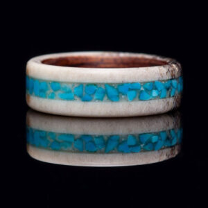 Antler Ring with Bentwood Lining and Turquoise Stone