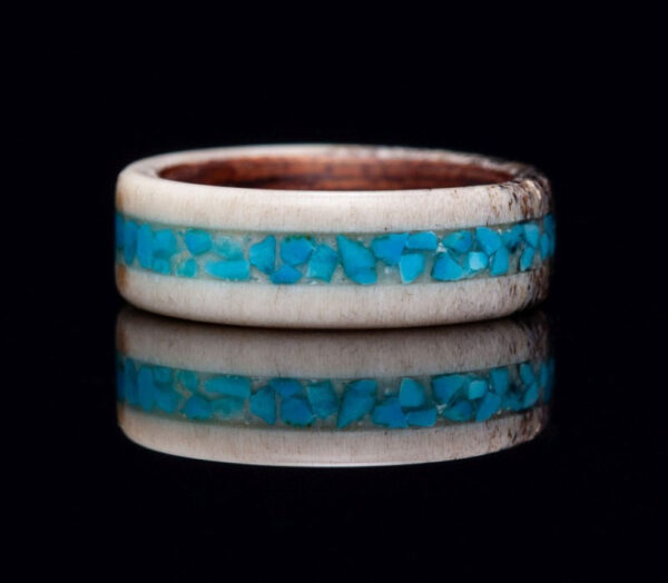 Antler Ring with Bentwood Lining and Turquoise Stone