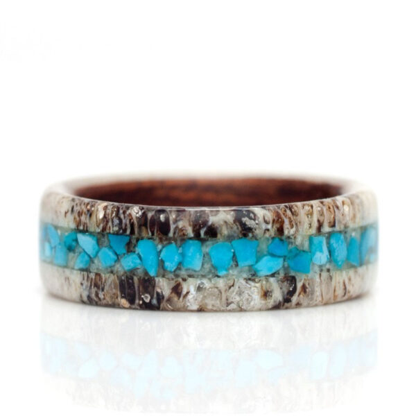 Antler Ring with Bentwood Lining and Turquoise Stone