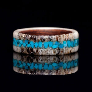 Antler Ring with Bentwood Lining and Turquoise Stone