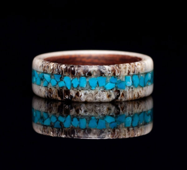 Antler Ring with Bentwood Lining and Turquoise Stone