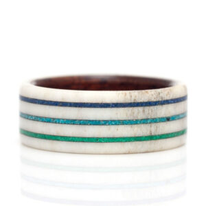 Antler Ring with Bentwood Lining with Lapis Lazuli, Turquoise, and Malachite Stone