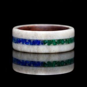 Antler Ring with Bentwood Lining with Malachite and Lapis Lazuli Stones