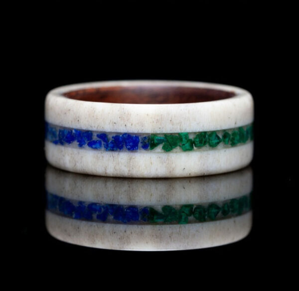 Antler Ring with Bentwood Lining with Malachite and Lapis Lazuli Stones