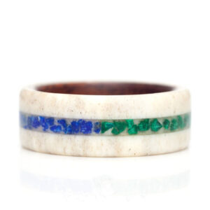 Antler Ring with Bentwood Lining with Malachite and Lapis Lazuli Stones