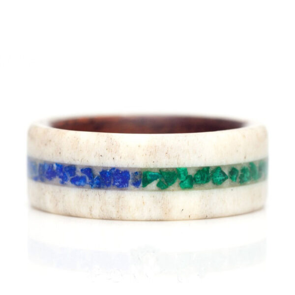 Antler Ring with Bentwood Lining with Malachite and Lapis Lazuli Stones